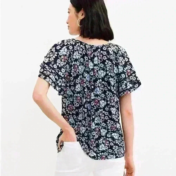 Loft Floral Lacy Ruffle Sleeve Top - Picture 7 of 8